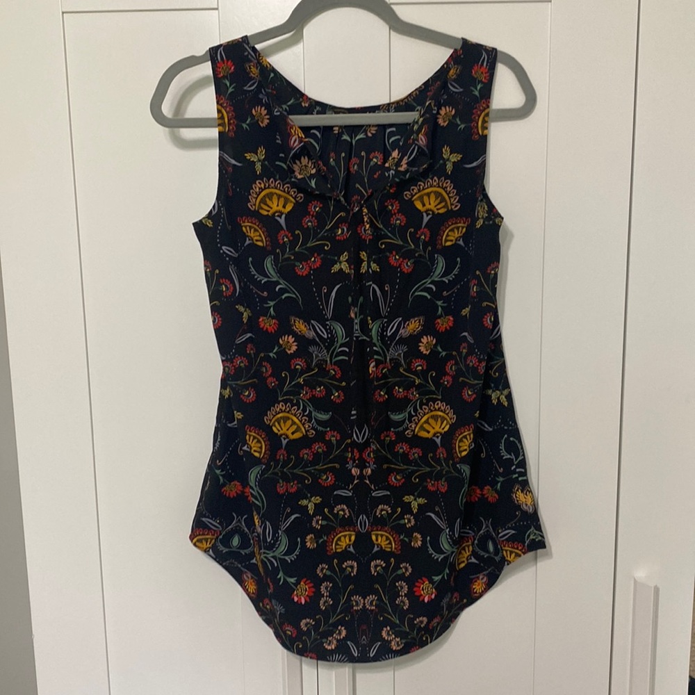 CAbi Legend Sleeveless Top Tie Back Chiffon Black Floral Pintuck Size S